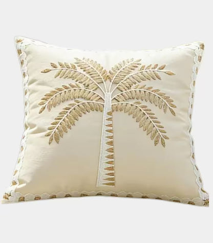 1035 Palm Tree Embroidered Cushion Cover with Decorative Trim