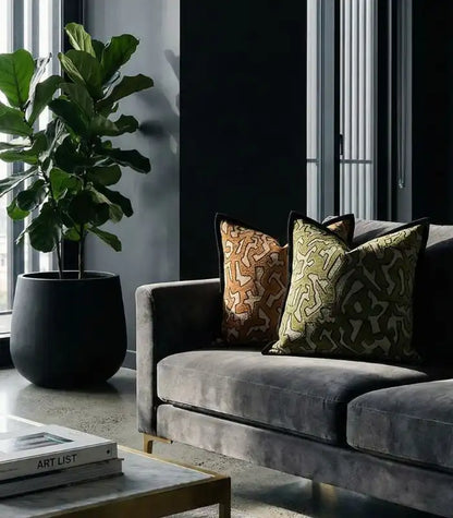 1071 Geometric Tribal Chenille Cushion Cover Green