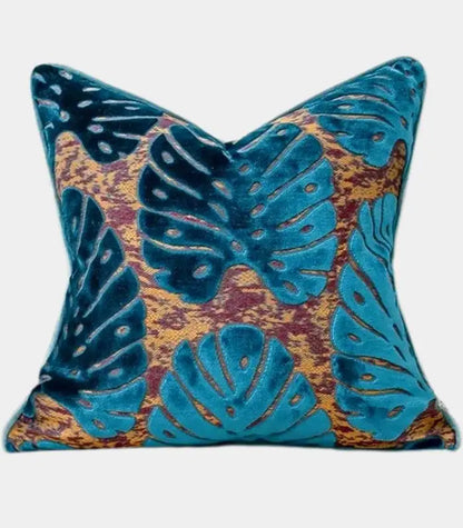 1079 Velvet Floral Garden Cushion Cover Velvet Embroidery Blue