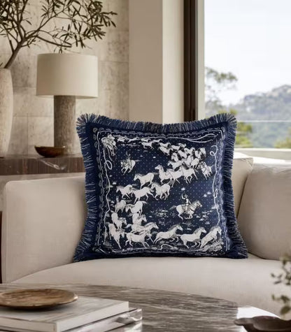 1043 Pegasus Velvet Cushion Cover – Celestial Mythology in Navy and White Decorative Pillow Cases