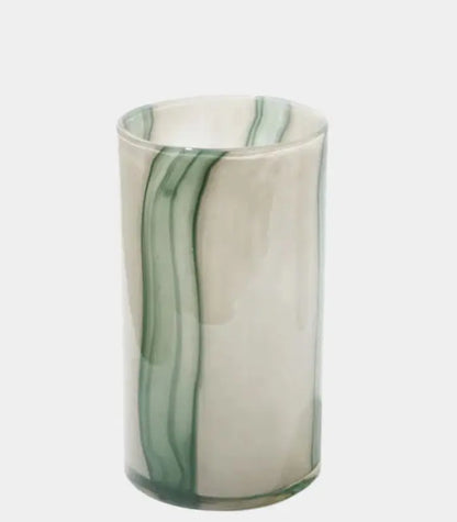 1218 Meridian Striped Glass Vase – Contemporary Green and White Cylindrical Design