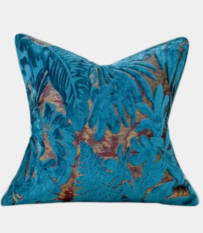 1079 Velvet Floral Garden Cushion Cover Velvet Embroidery Blue