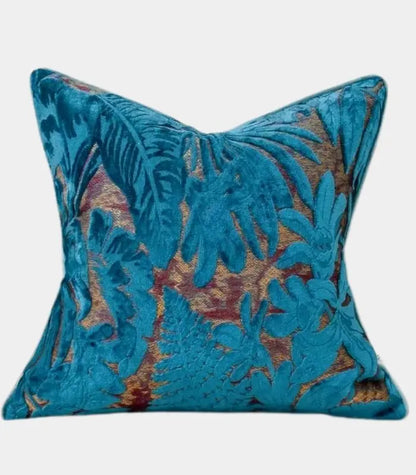 1079 Velvet Floral Garden Cushion Cover Velvet Embroidery Blue