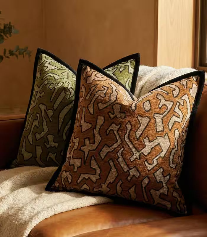 1072 Geometric Tribal Chenille Cushion Cover Brown