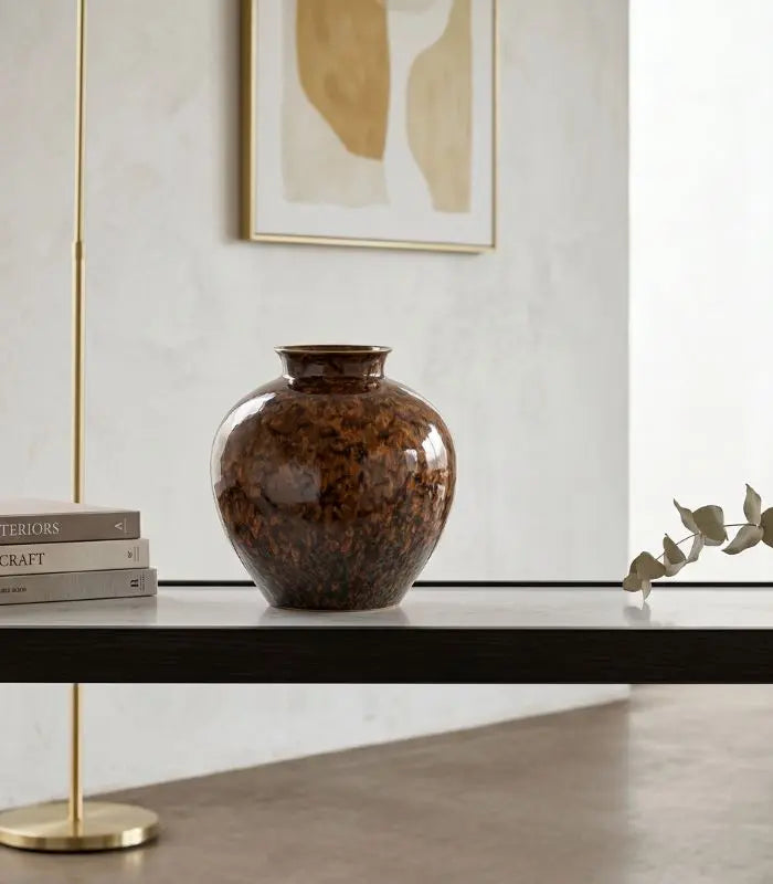 1209 Vesper Tabetop Vase – Tortoiseshell Glaze Design with Round Silhouette Porcelain 24 cm