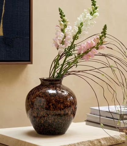 1209 Vesper Tabetop Vase – Tortoiseshell Glaze Design with Round Silhouette Porcelain 24 cm