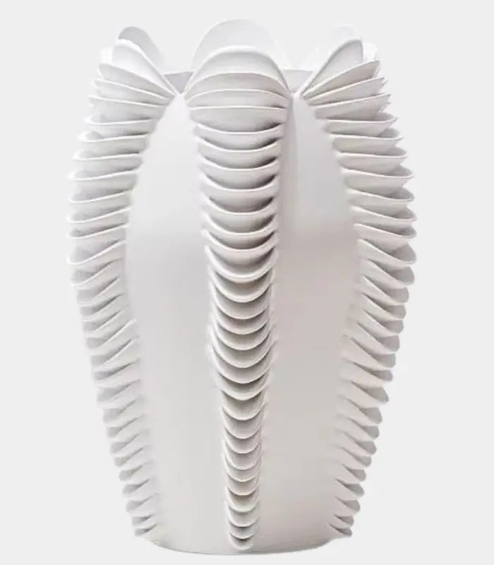 1210 Elara Sculptural Wave Vase | Modern Ribbed Resin Decorative Vessel 28 cm