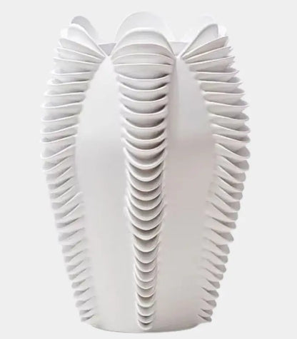 1210 Elara Sculptural Wave Vase | Modern Ribbed Resin Decorative Vessel 28 cm