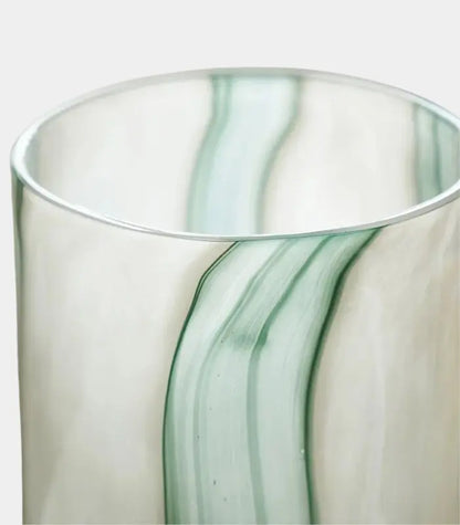 1218 Meridian Striped Glass Vase – Contemporary Green and White Cylindrical Design