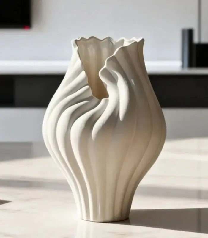 1223 The Aria Sculptural Vase Handcrated Tabletop Vase Large White 32 cm