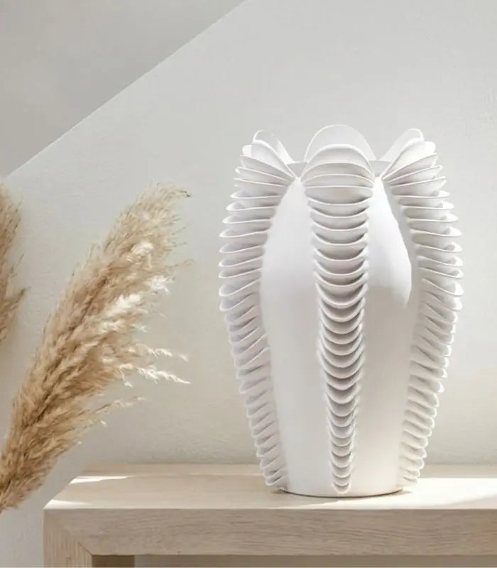 1210 Elara Sculptural Wave Vase | Modern Ribbed Resin Decorative Vessel 28 cm