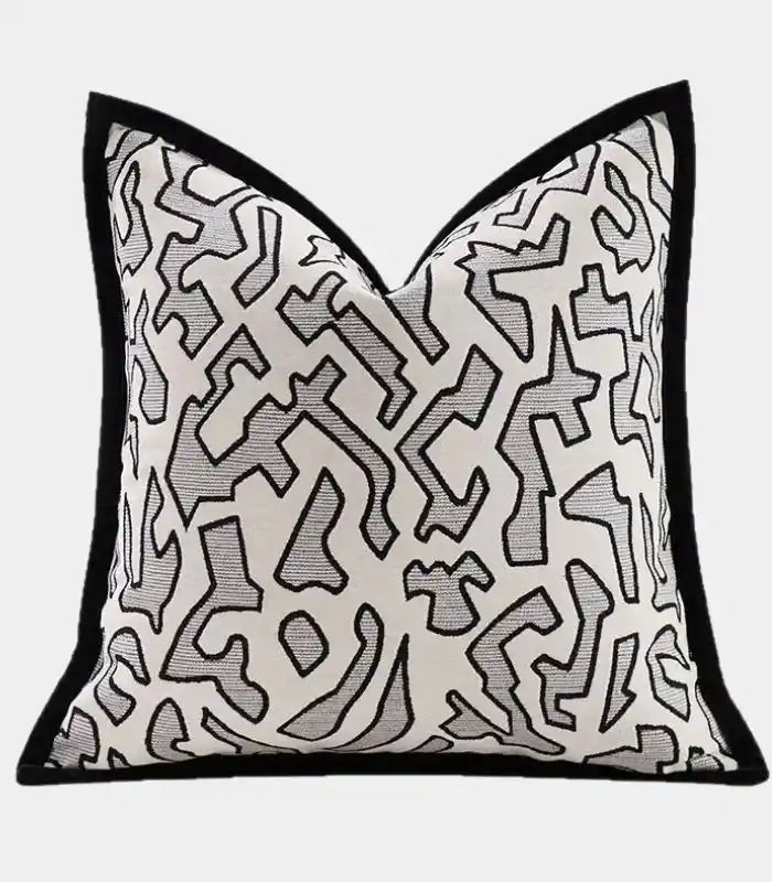 1070 Geometric Tribal Chenille Cushion Cover Ivory/Grey/Black