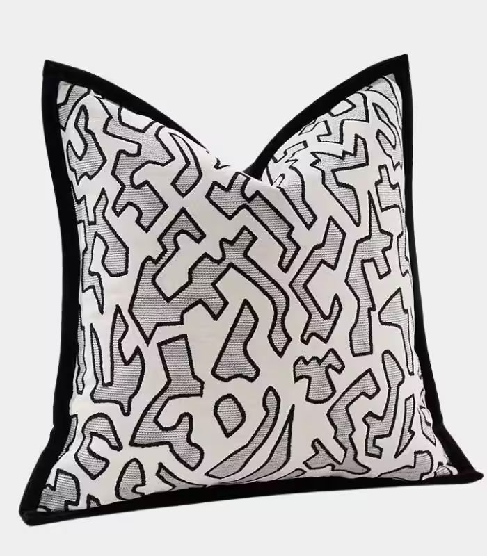 1070 Geometric Tribal Chenille Cushion Cover Ivory/Grey/Black