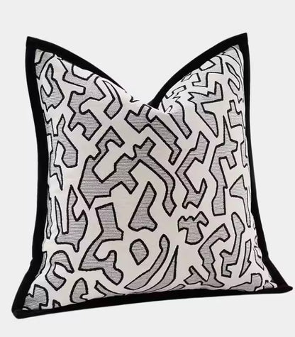1070 Geometric Tribal Chenille Cushion Cover Ivory/Grey/Black