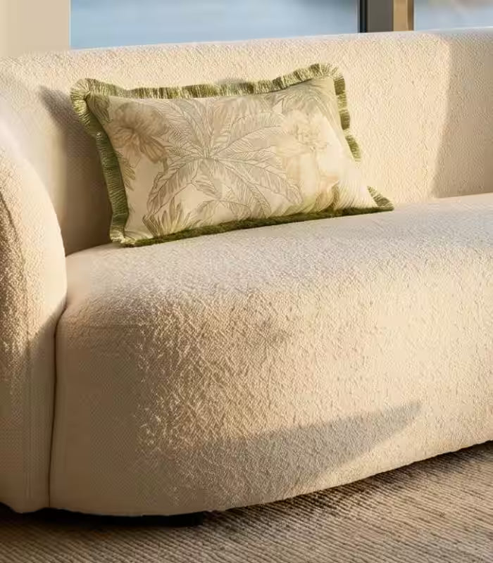 1060 Palm Grove Jacquard Cushion Cover – Tropical Botanical Design with Fringe Trim