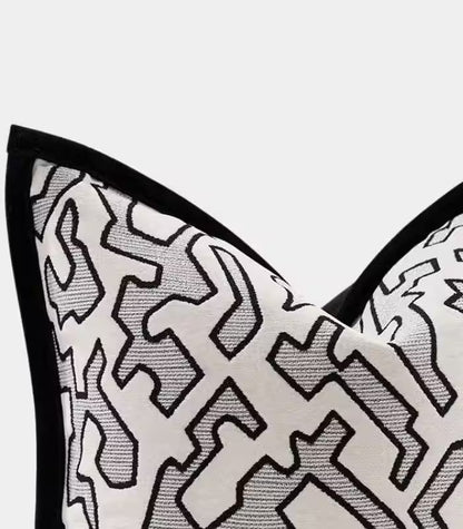 1070 Geometric Tribal Chenille Cushion Cover Ivory/Grey/Black