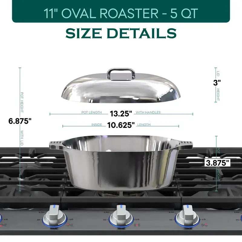 MAGNAWARE Oval Dutch Oven with Lid 5 Quart 11 Inch Aluminium Cookware Lightweight Rustproof Polished Finish 450°F Safe for Gumbo Jambalaya