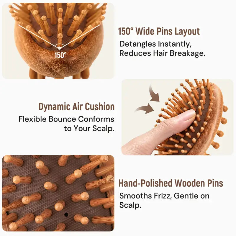 BONNET QUEEN Double-Sided Wooden Paddle Hair Brush & ASMR Scalp Massager - Sandalwood Cushioned Nylon Bristles, Anti-Frizz Dry Brushing Tool, Detangling & Anti-Static for All Hair Types (Dry Brushing Guide Included)