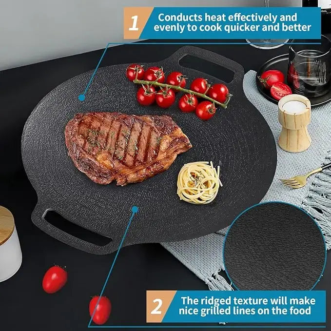 Portable Korean BBQ Grill Pan for Pork, Low-Smoke Nonstick Aluminium Cookware with Handles, Works with Gas, Induction & Camping Stoves, Easy to Clean (Requires External Heat Source, Ideal for Couple Use)