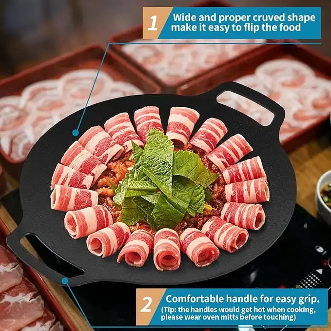 Portable Korean BBQ Grill Pan for Pork, Low-Smoke Nonstick Aluminium Cookware with Handles, Works with Gas, Induction & Camping Stoves, Easy to Clean (Requires External Heat Source, Ideal for Couple Use)