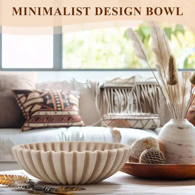 Large Handmade Resin Matt Decorative Bowl - Modern Contemporary Wave Pleat Design, Aesthetic Minimalist Home Decor, Fruit + Keys Storage Bowl for Living Room Entryway, Housewarming Gift Option, Aesthetic Home Decor, Entryway Decor