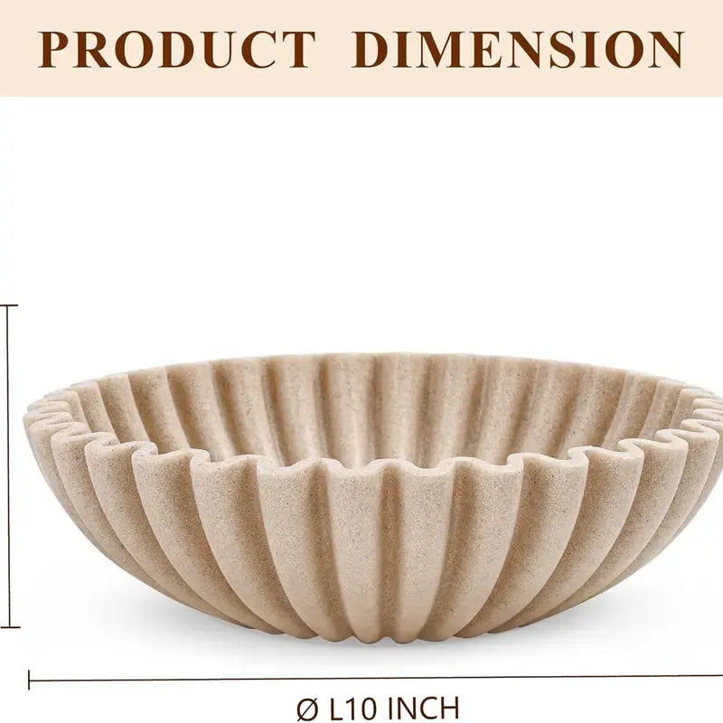 Large Handmade Resin Matt Decorative Bowl - Modern Contemporary Wave Pleat Design, Aesthetic Minimalist Home Decor, Fruit + Keys Storage Bowl for Living Room Entryway, Housewarming Gift Option, Aesthetic Home Decor, Entryway Decor