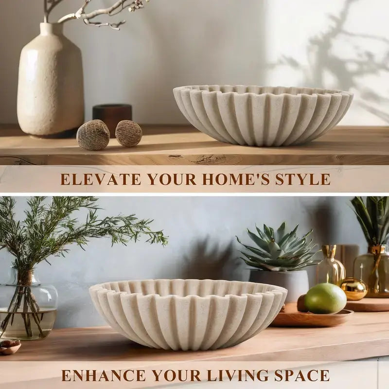 Large Handmade Resin Matt Decorative Bowl - Modern Contemporary Wave Pleat Design, Aesthetic Minimalist Home Decor, Fruit + Keys Storage Bowl for Living Room Entryway, Housewarming Gift Option, Aesthetic Home Decor, Entryway Decor