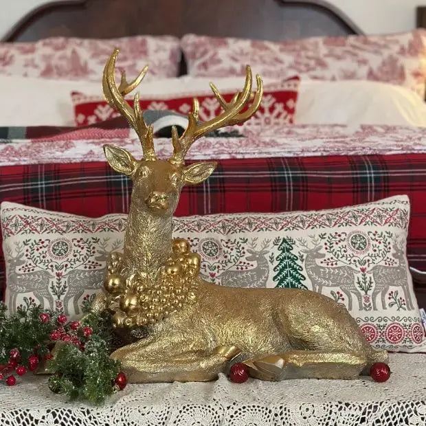 ANTIQUE FARM HOUSE Festive Resting Deer Figurine, Home Decor Decoration for Entryway, Table Ornaments