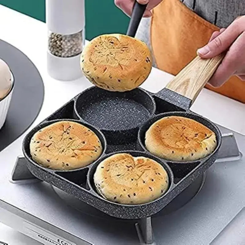 Non-Stick 4-in-1 Breakfast Pan - Multi-Functional Kitchen Cookware for Frying Eggs, Hamburgers, Fast Heating, Durable, Easy to Clean, Space-Saving, Eco-Friendly fry basket saucepan