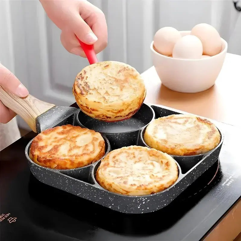 Non-Stick 4-in-1 Breakfast Pan - Multi-Functional Kitchen Cookware for Frying Eggs, Hamburgers, Fast Heating, Durable, Easy to Clean, Space-Saving, Eco-Friendly fry basket saucepan