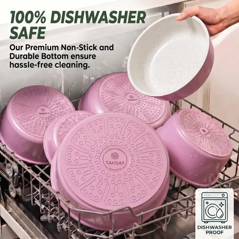 19PCS Contemporary Non-Stick Cookware Set - Detachable Handles, Pink Kitchen Supplies, Oven-Safe Pans & Woks for Home Camping Use