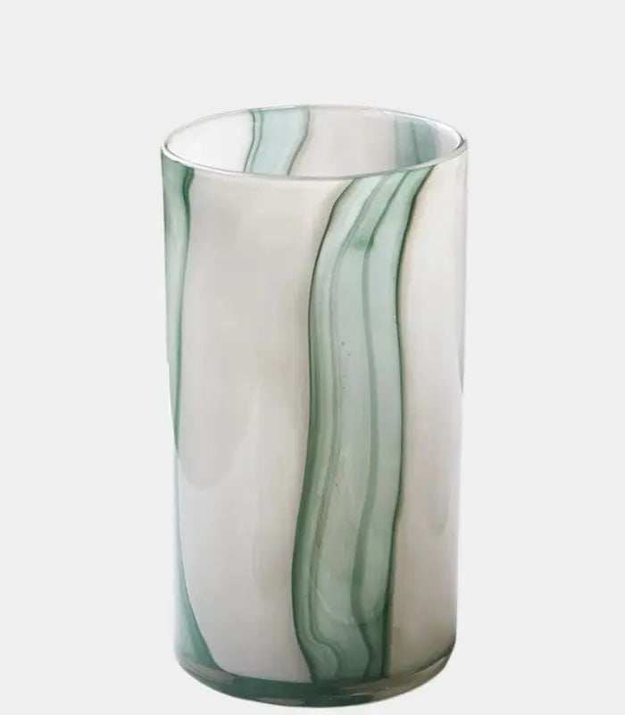 1218 Meridian Striped Glass Vase – Contemporary Green and White Cylindrical Design