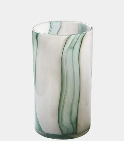 1218 Meridian Striped Glass Vase – Contemporary Green and White Cylindrical Design