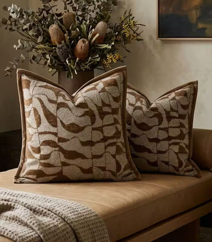 1059 Marlowe Jacquard Cushion Cover – Tonal Abstract Design with Velvet Piping