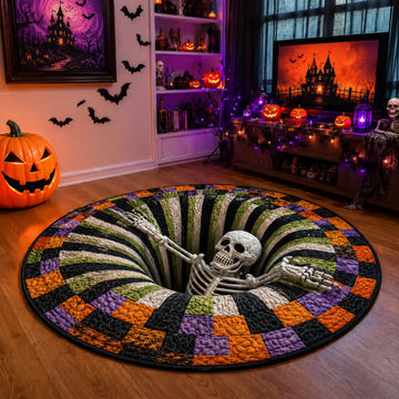 3D Haunted Staircase Round Rug