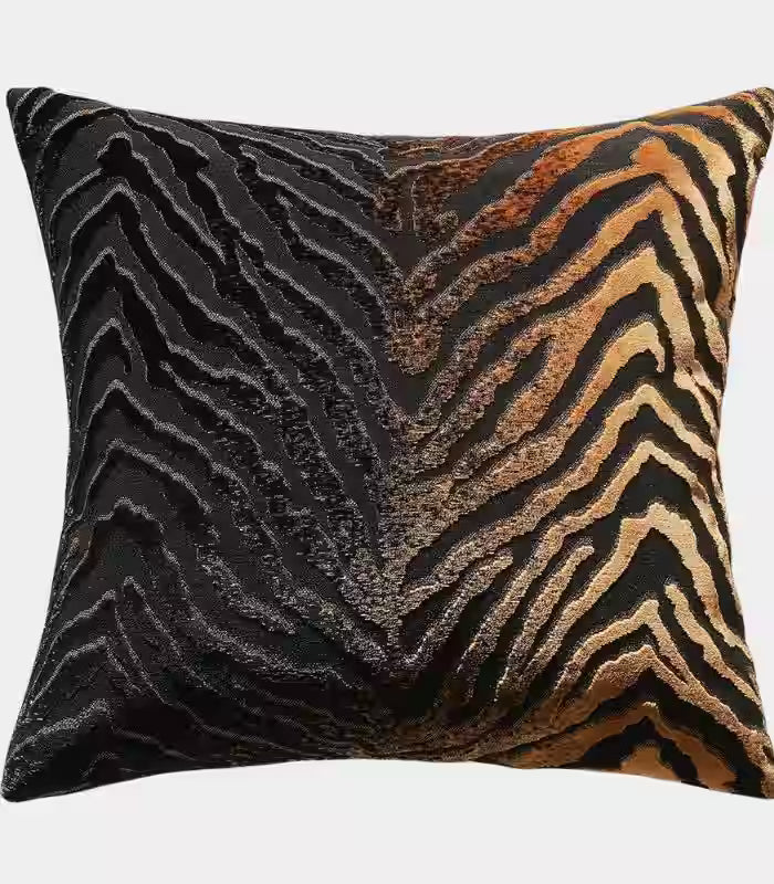 1049 Tiger Stripe Jacquard Cushion Cover — Black & Bronze Woven Textile 45 cm (18 in)