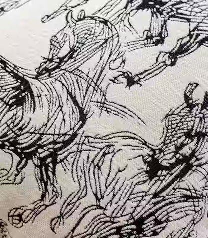 1061 Equestrian Sketch Cushion Cover – Black and White Horse Study Jacquard Pillow Case 45x45 cm