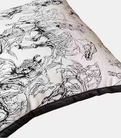 1061 Equestrian Sketch Cushion Cover – Black and White Horse Study Jacquard Pillow Case 45x45 cm