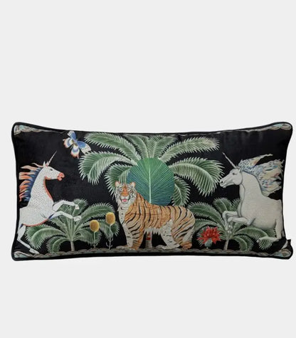 1080 Safari Scene Cushion Covers – Velvet with Whimsical Animal Designs Black Multicolour