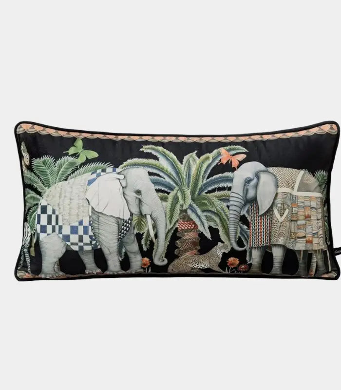 1080 Safari Scene Cushion Covers – Velvet with Whimsical Animal Designs Black Multicolour