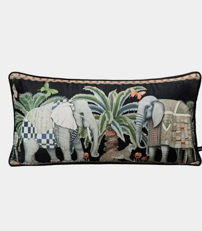 1080 Safari Scene Cushion Covers – Velvet with Whimsical Animal Designs Black Multicolour