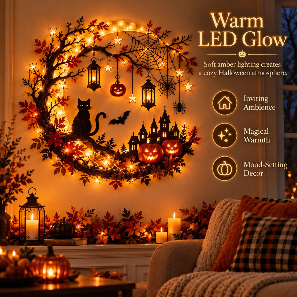 Warm amber LED glow in evening setting