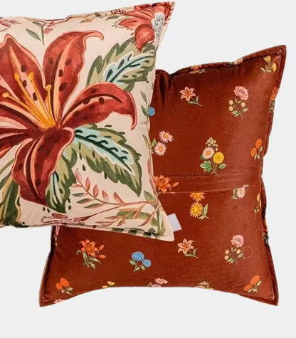 1057 Vintage Botanical Cushion Cover – Reversible Floral Print with Border Trim