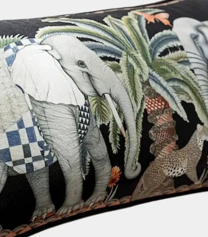 1080 Safari Scene Cushion Covers – Velvet with Whimsical Animal Designs Black Multicolour