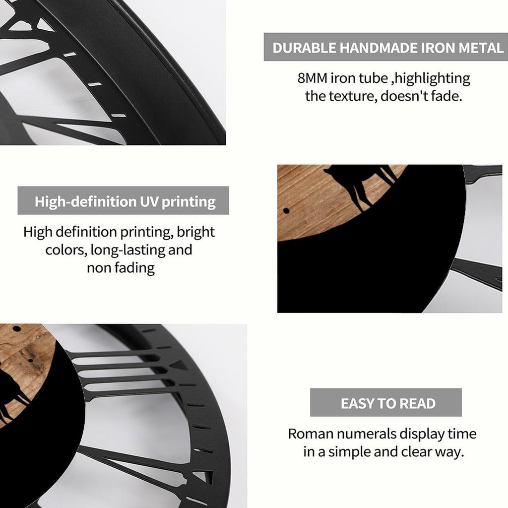 Iron Circular Clock 25CM Roman Numerals (LV Factory) 铁艺+木头 Style 10×10inch(25×25cm)
