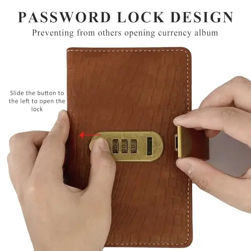 100-Pocket Banknote Collection Album with Combination Lock, Currency Binder with Clear Sleeves