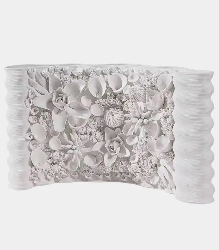 1219 Handcrafted Curved Floral Relief Ceramic Vase – Botanical Sculpture 27 cm (10.63 in)