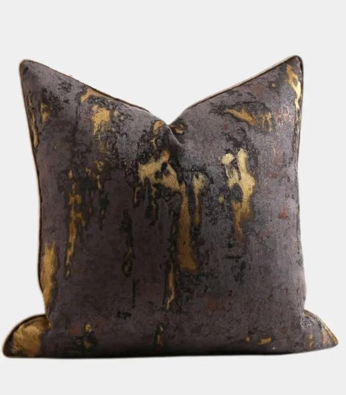 1050 Nocturne Woven Jacquard Cushion Cover – Abstract Gold Brushstroke on Charcoal 45x45 cm
