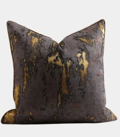 1050 Nocturne Woven Jacquard Cushion Cover – Abstract Gold Brushstroke on Charcoal 45x45 cm