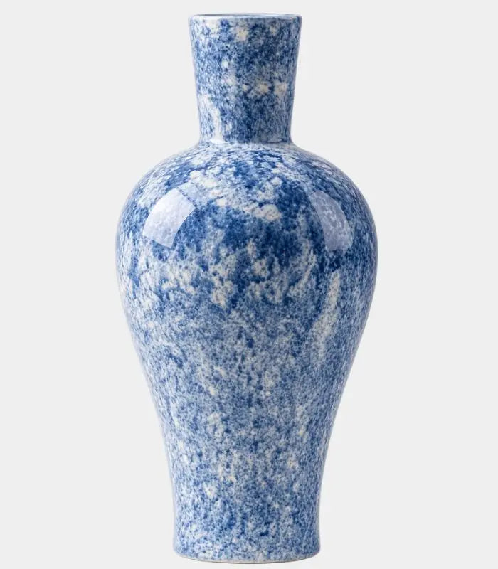 1220 Celestine Hand-Painted Porcelain Vase | Blue Marbled Ceramic Decor 38 cm / 15 in